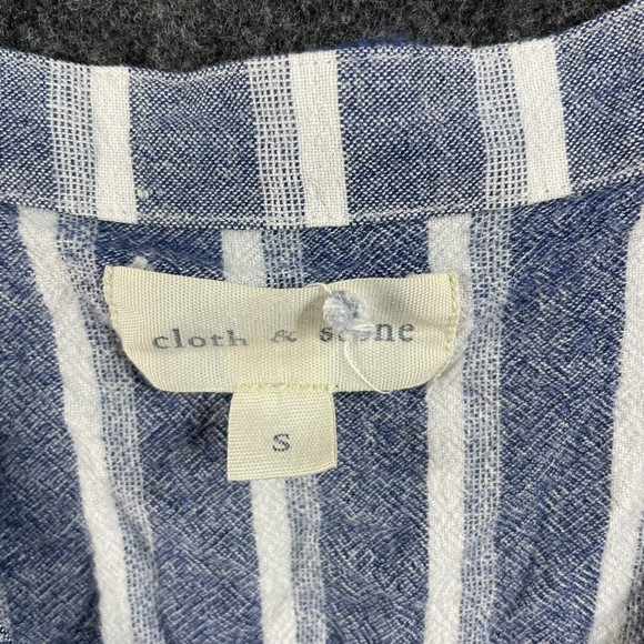 Cloth & Stone Romper Women's Small Blue White Striped Linen Blend Side Pockets - Picture 3 of 7